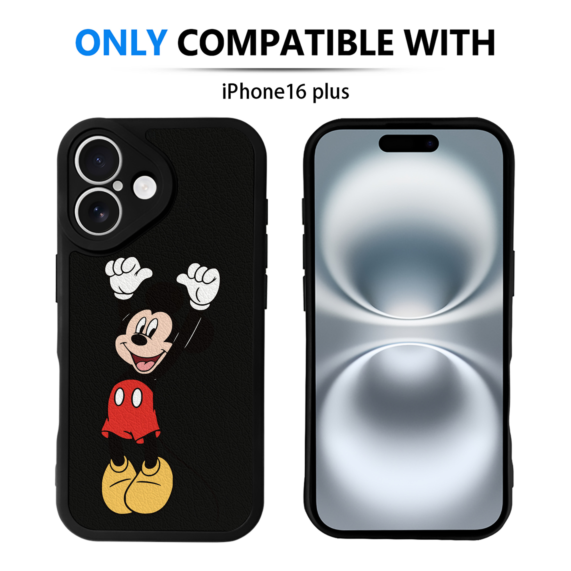 （画像用） ミッキーマウス Mickey Mouse 【iPhone 16シリーズ対応】シリコンスマホケース（レザー調） 材質：シリコン